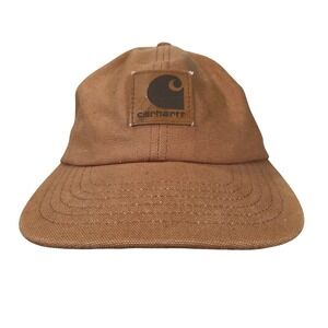 Vtg Carhartt Vintage 90s Duck Canvas Snap Back Leather Logo Hat USA A17BRN